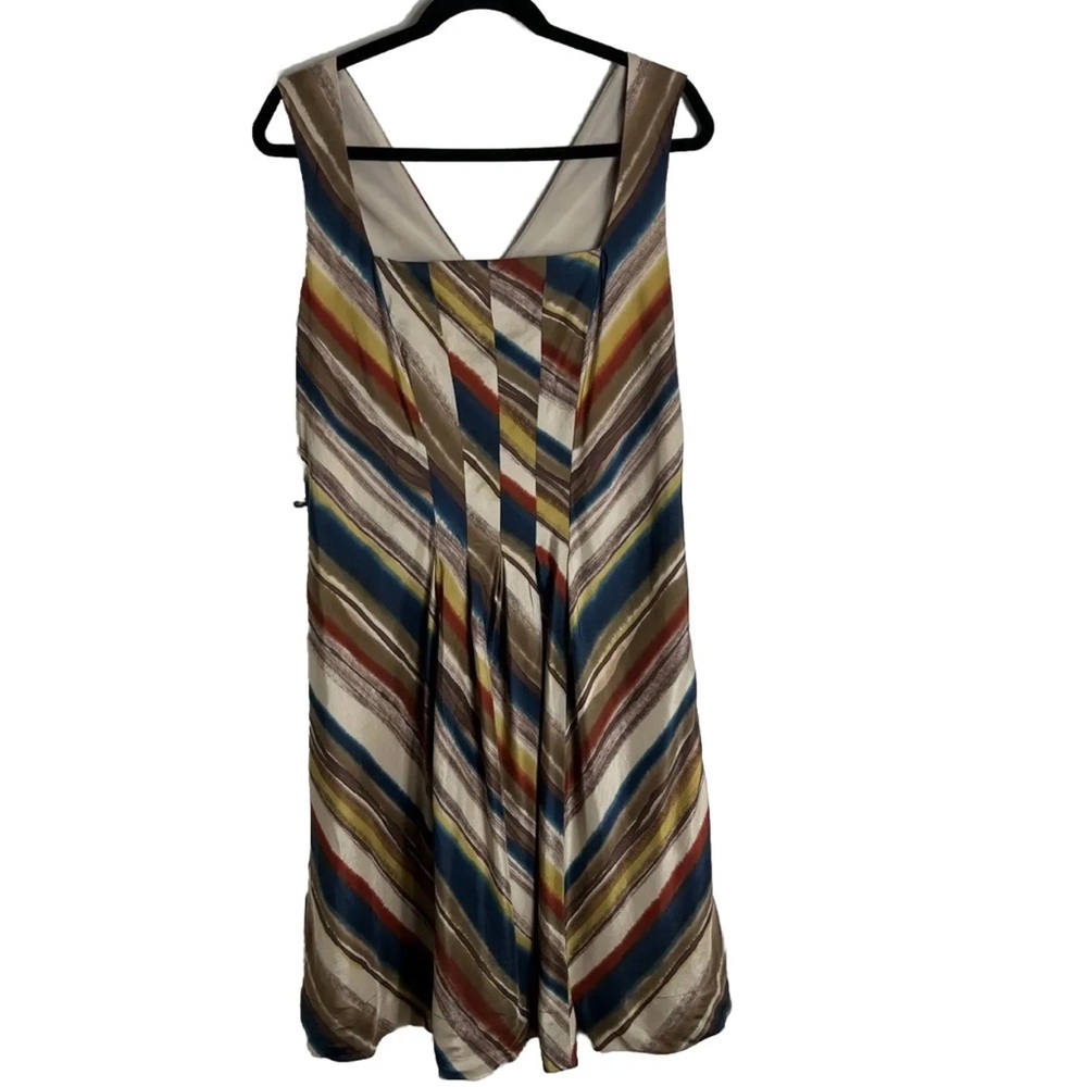 Classiques Entier Sleeveless Silk Herringbone Brushstroke Stripe Dress 14